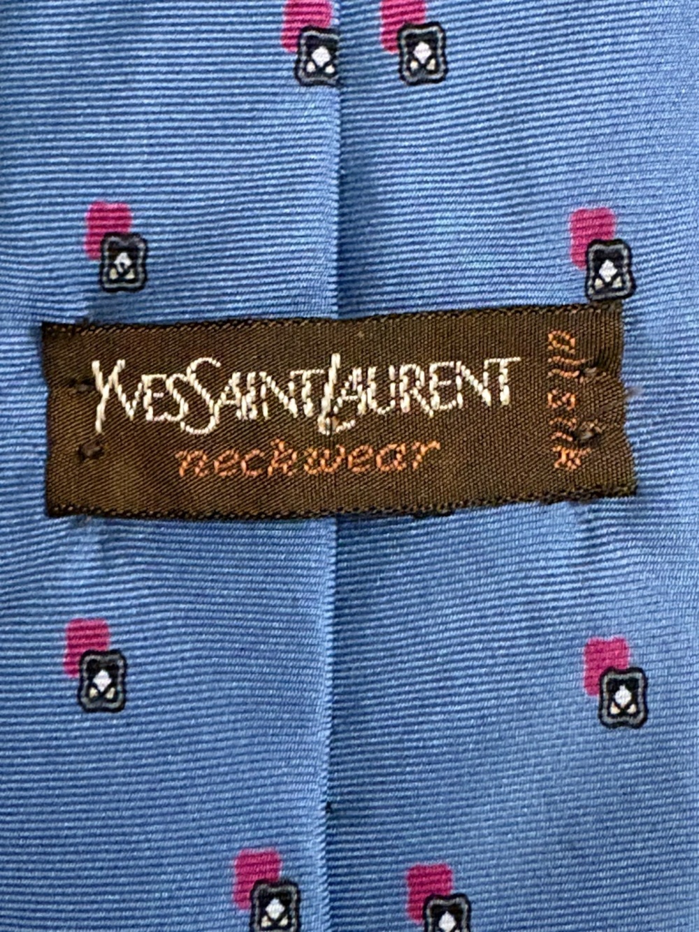 Vintage Yves Saint Laurent Blue Silk Geometric Tie 3.25" (Made in USA)